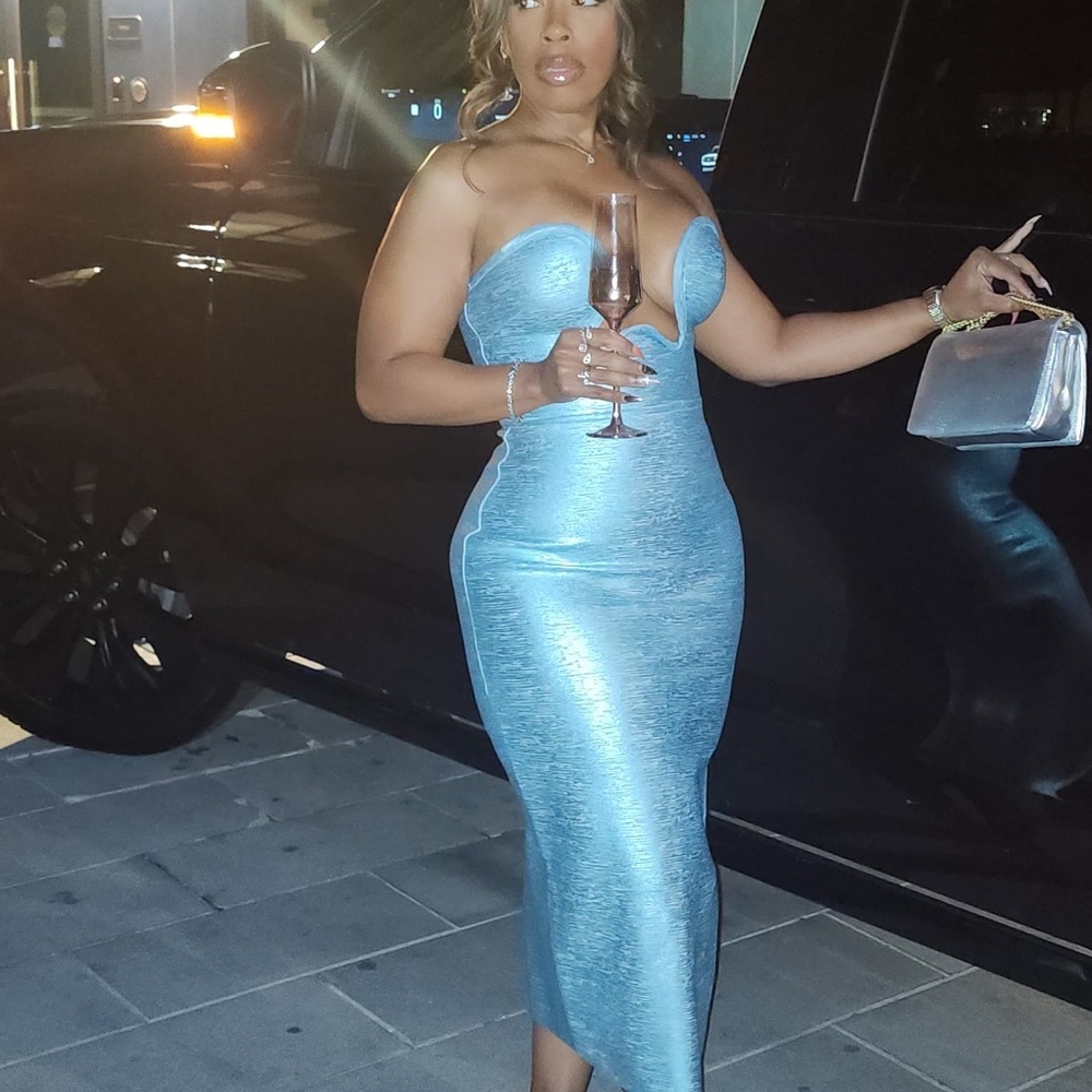 Metallic teal bodycon dress